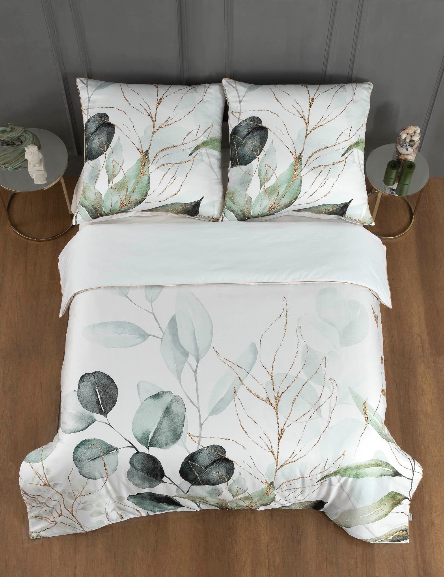 Deluxe Satin Bettwäsche Leaf Olive-Gold