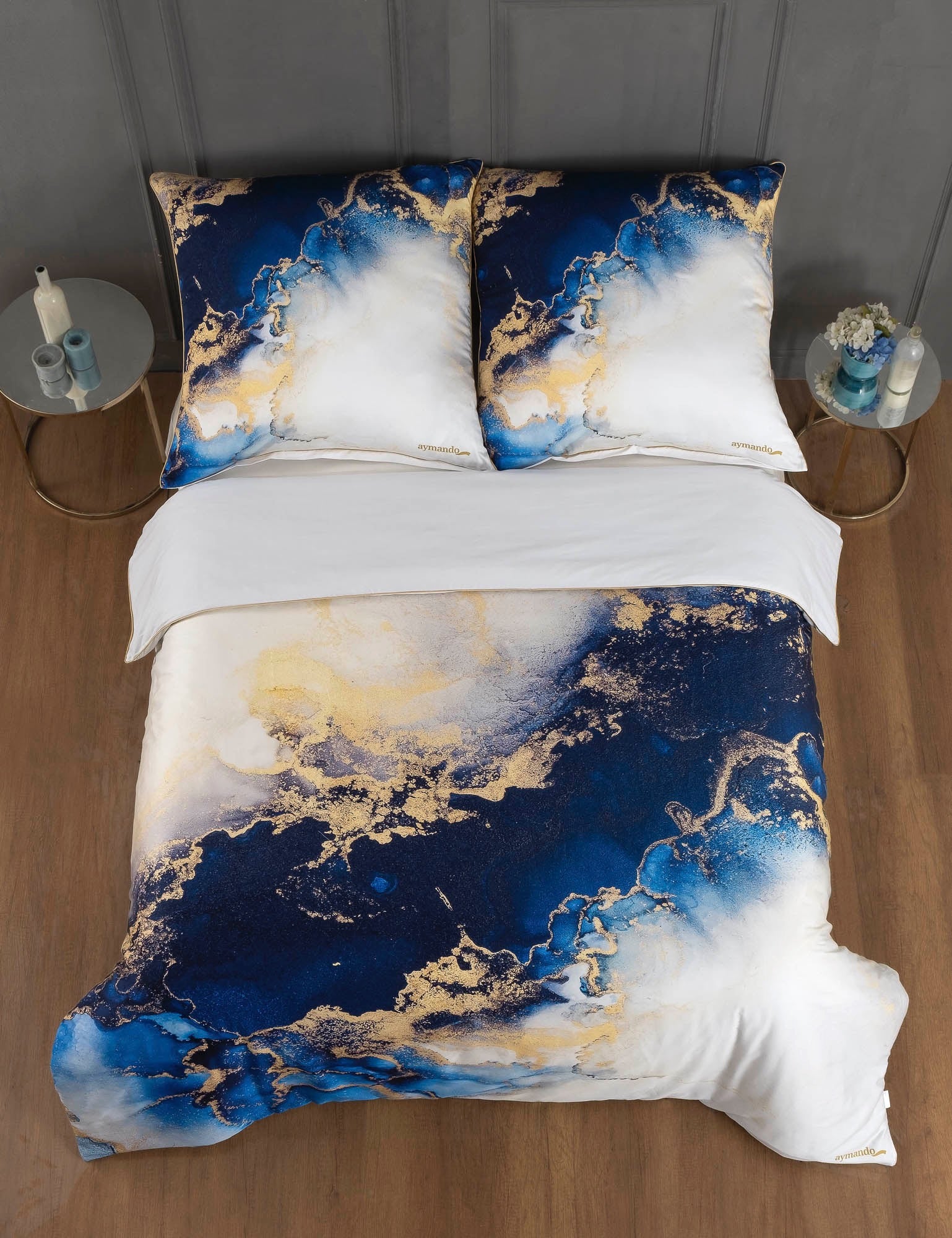Deluxe Satin Bettwäsche Marble Blue