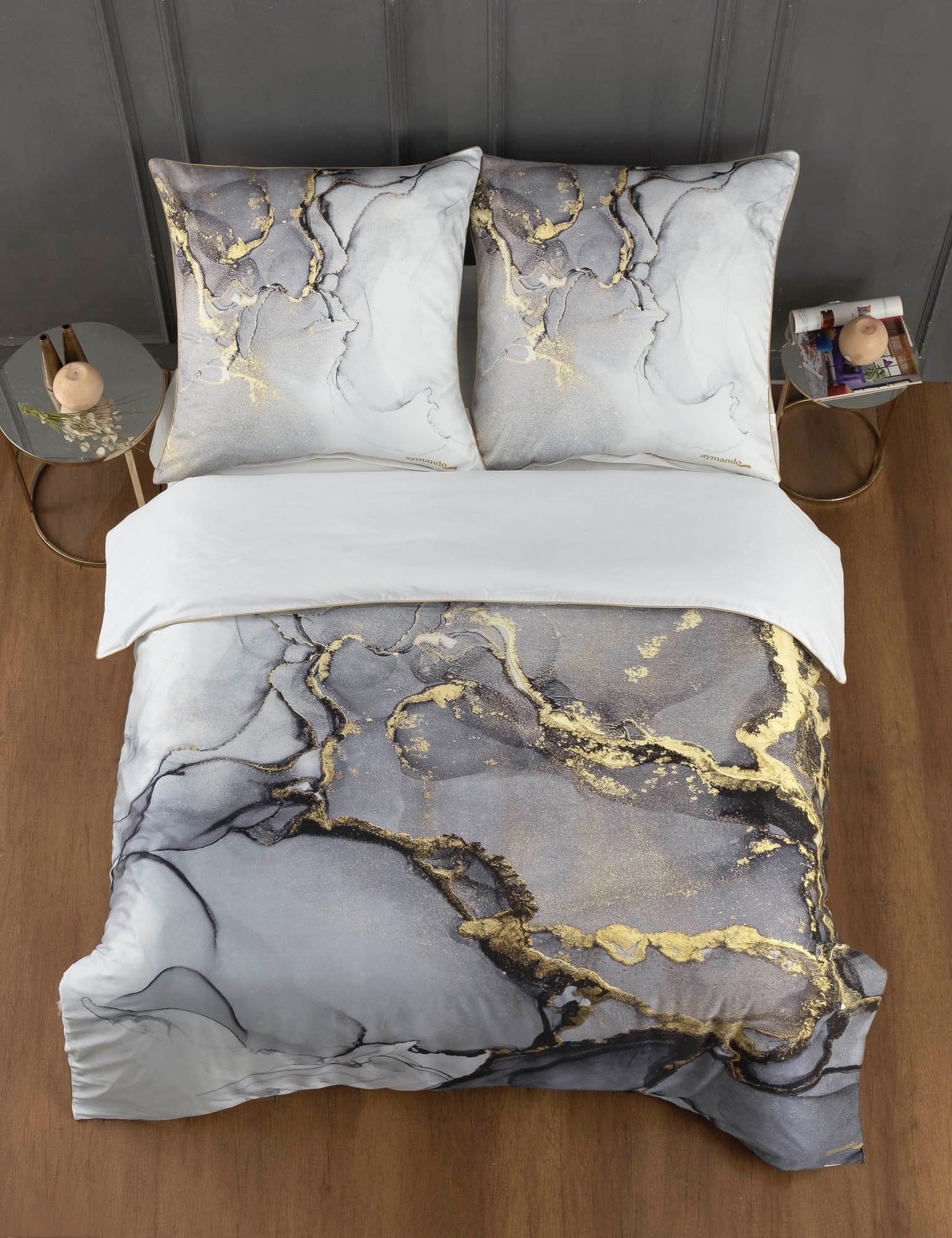 Deluxe Satin Bettwäsche Marble Grey