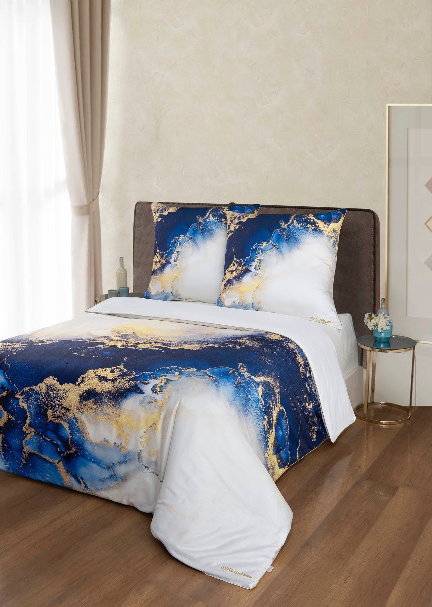 Deluxe Satin Bettwäsche Marble Blue