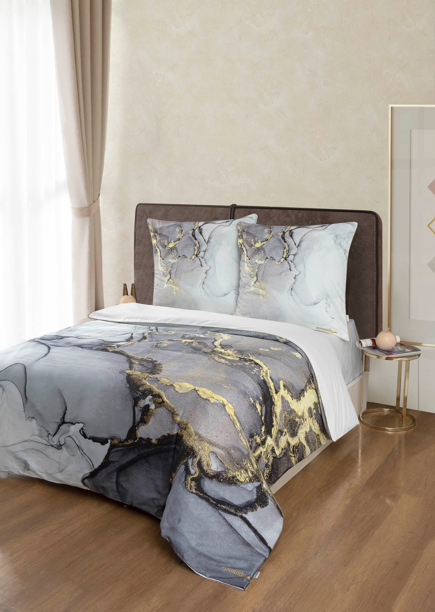 Deluxe Satin Bettwäsche Marble Grey