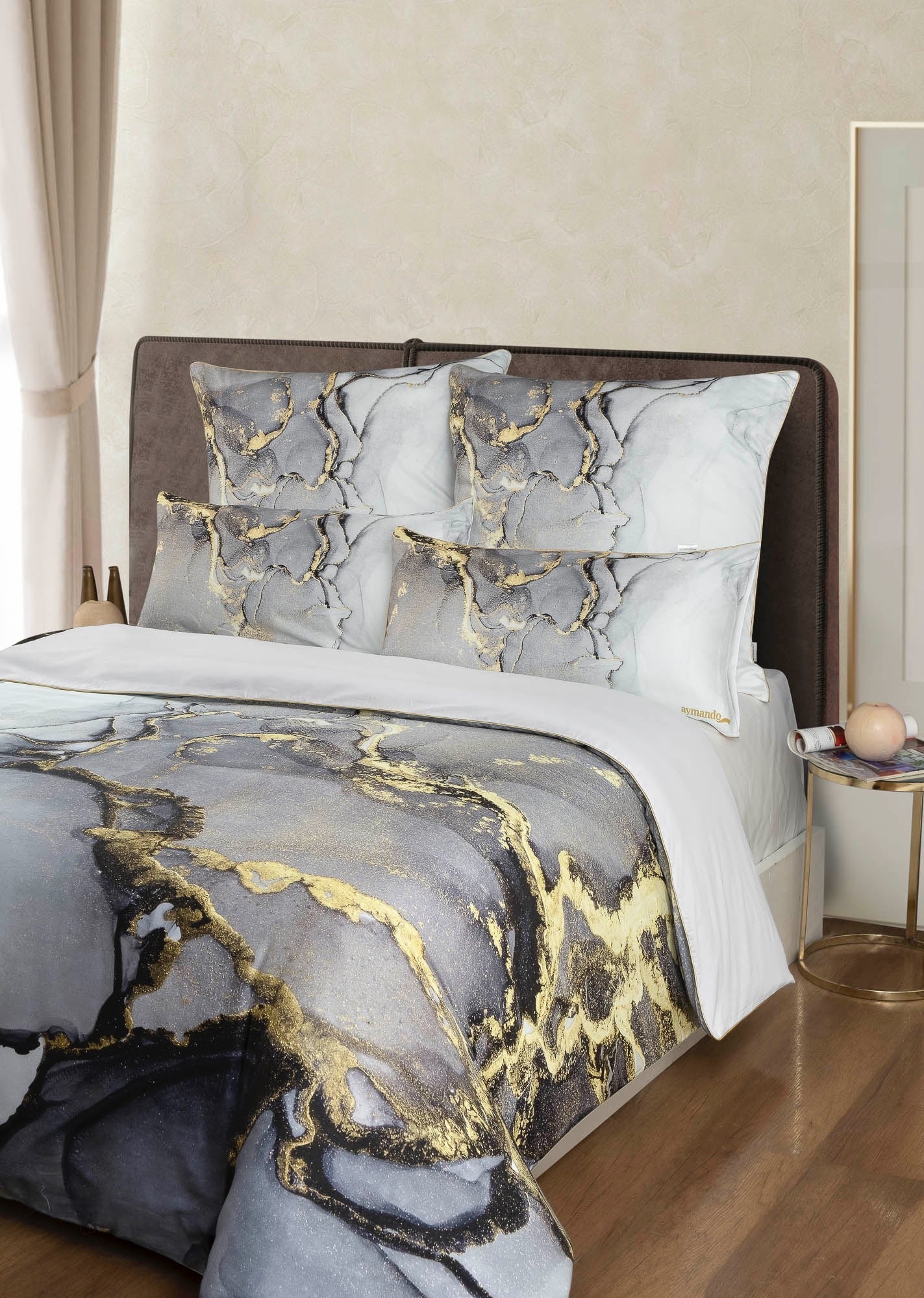 Deluxe Satin Bettwäsche Marble Grey