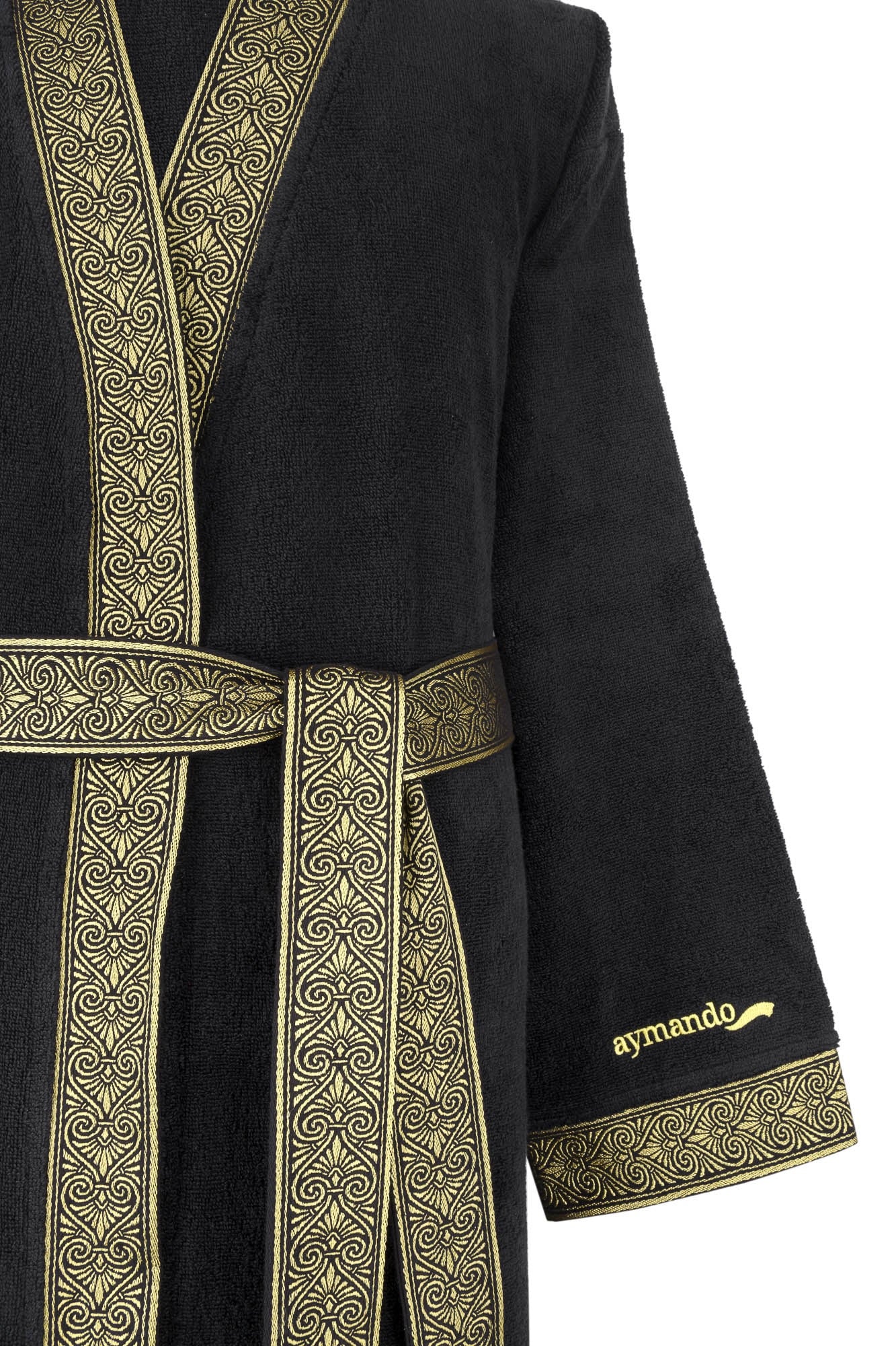 Luxus Bademantel Kimono Schwarz