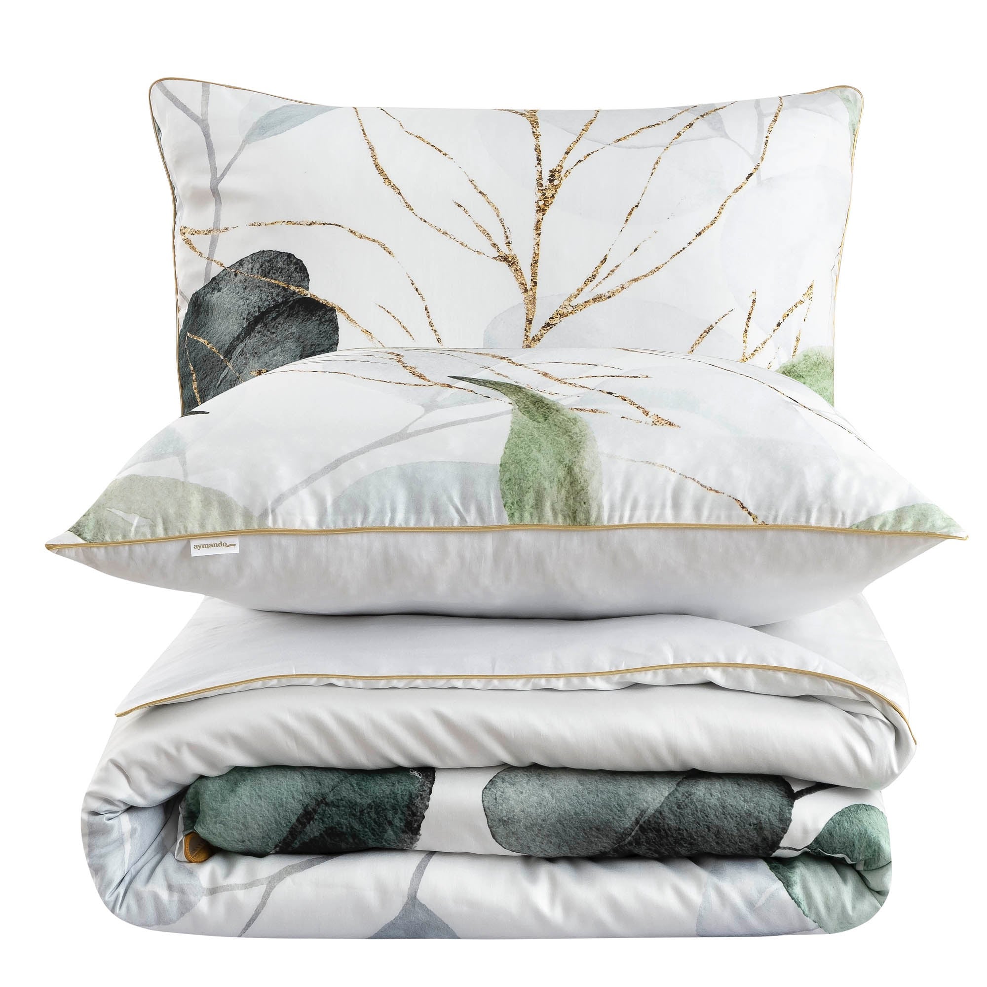Deluxe Satin Bettwäsche Leaf Olive-Gold