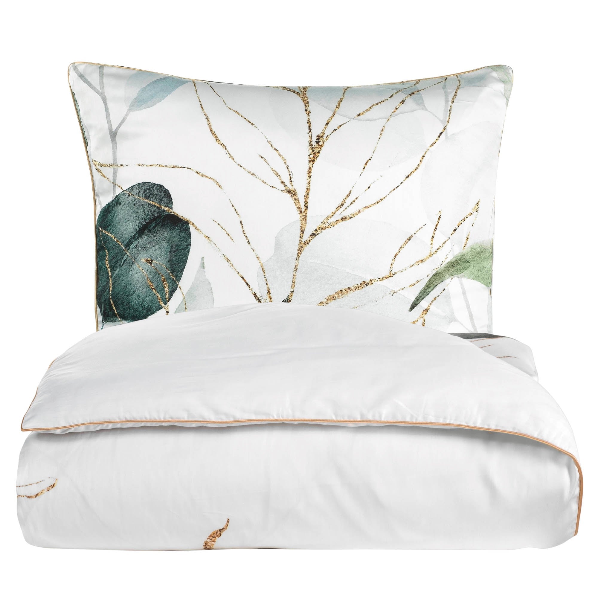 Deluxe Satin Bettwäsche Leaf Olive-Gold