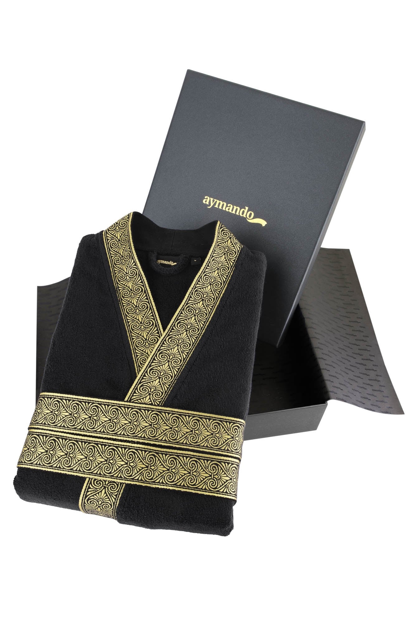 Luxus Bademantel Kimono Schwarz