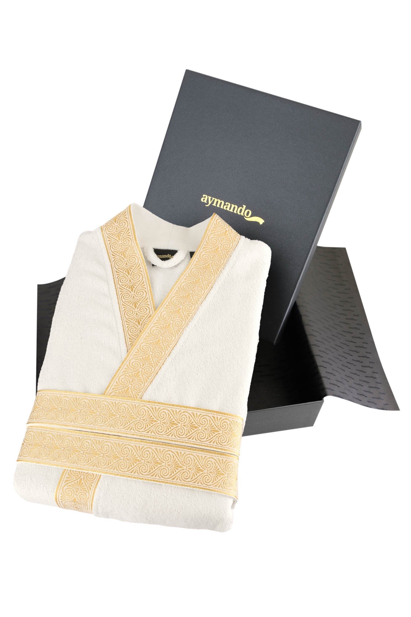 Luxus Bademantel Kimono Weiß