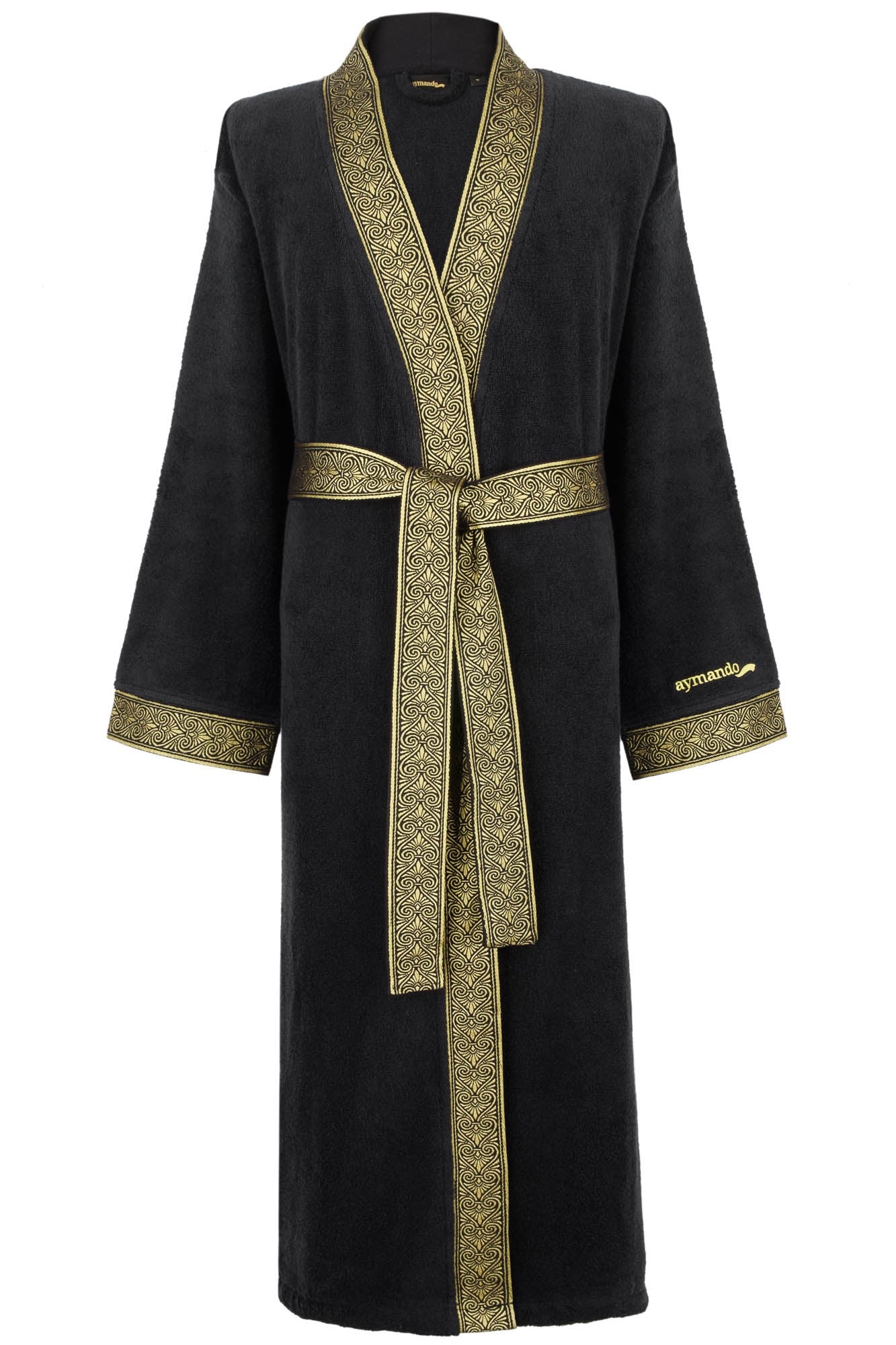 Luxus Bademantel Kimono Schwarz-Gold