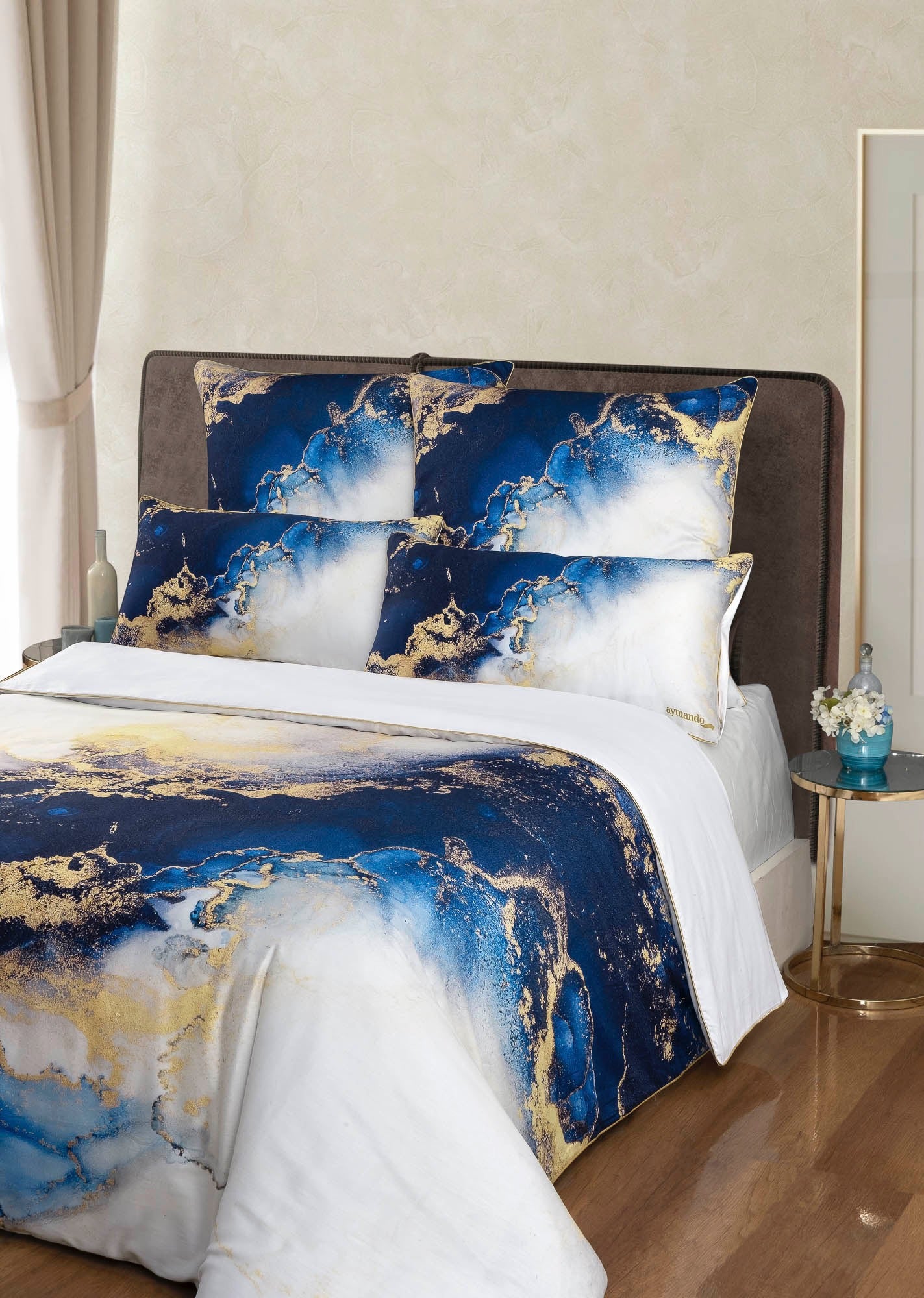 Deluxe Satin Bed Linen Marble Blue
