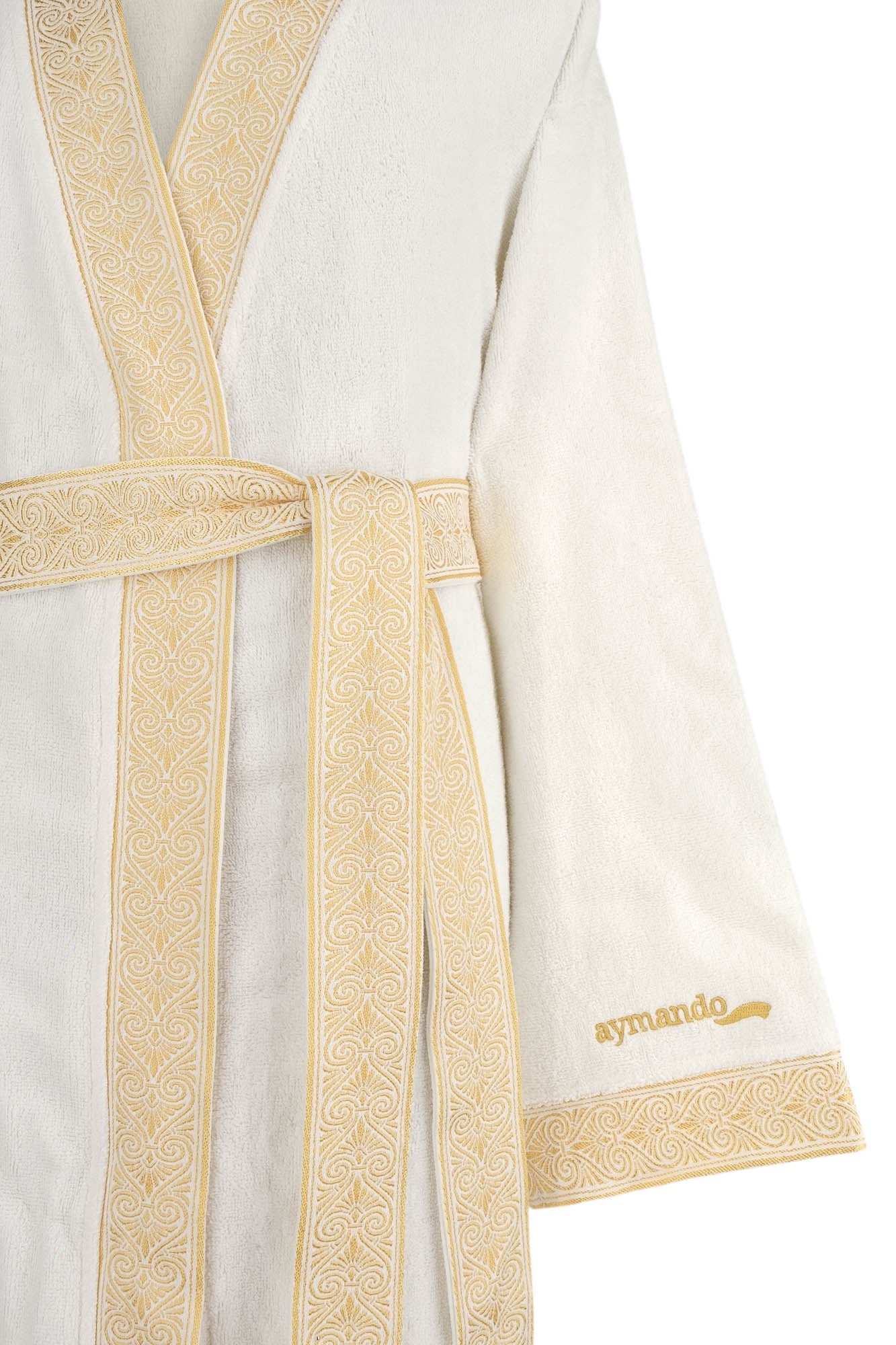 Luxus Bademantel Kimono Weiß-Gold