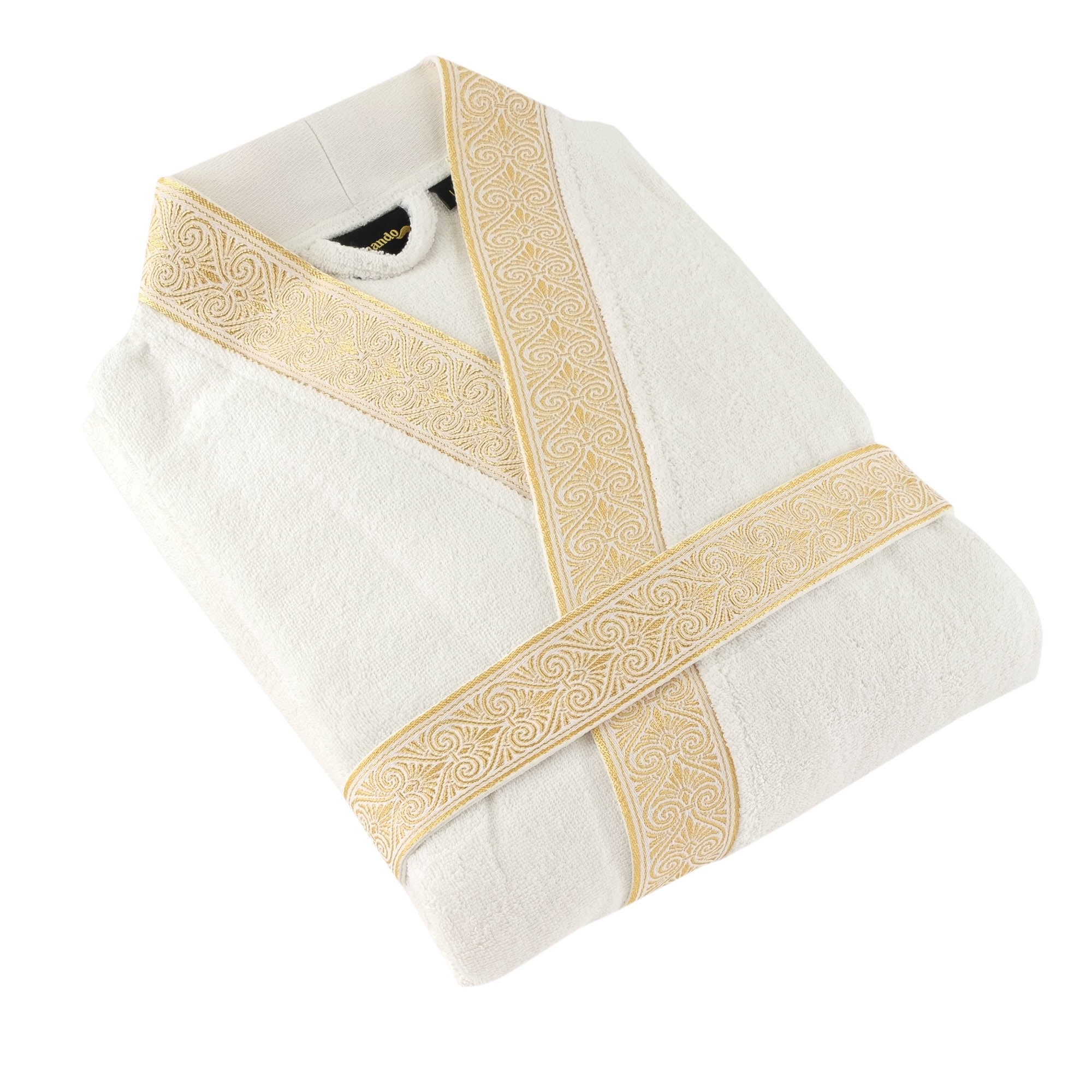 Luxus Bademantel Kimono Weiß-Gold