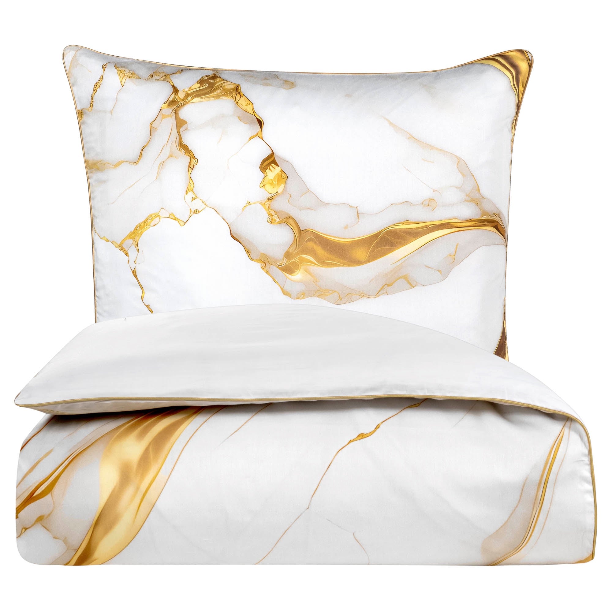 Deluxe Satin Bed Linen Marble White-Gold