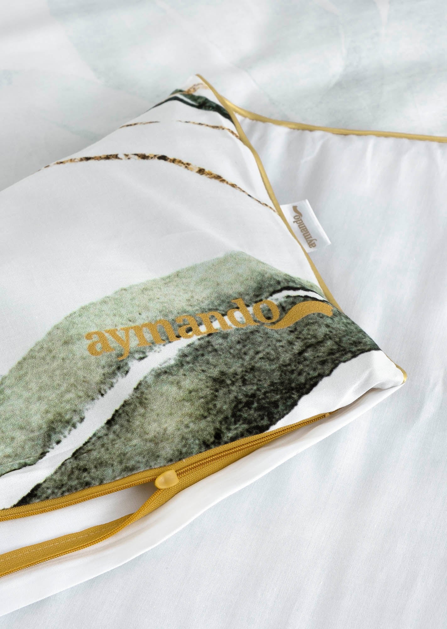 Deluxe Satin Bed Linen Leaf Olive Gold
